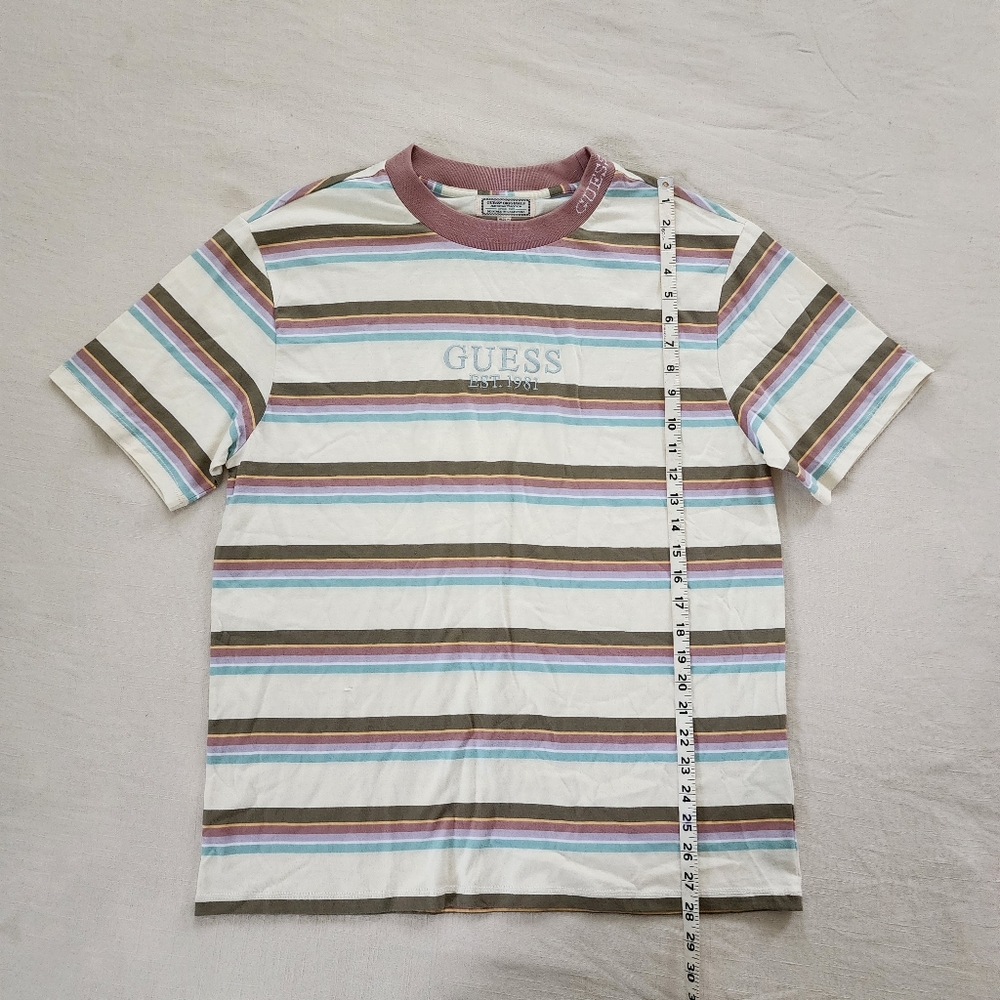 Guess Originals striped muted tee embroidery spellout mens small - Picture 4 of 7